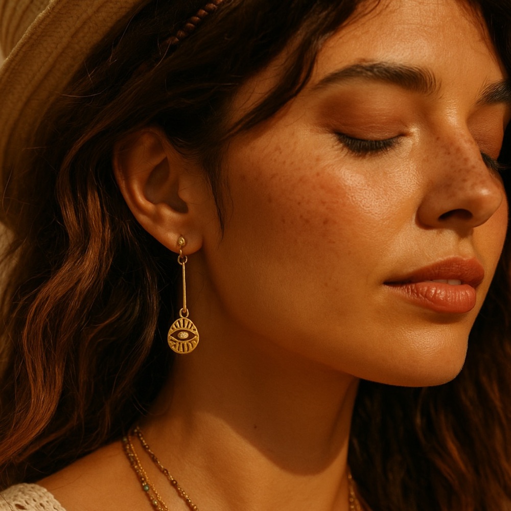 Free People Evil eye gold tone drop earrings with rhinestone